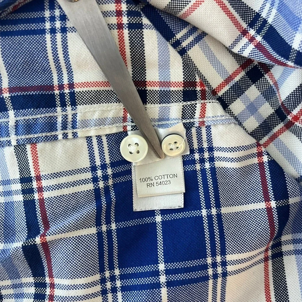 Banana Republic Mens Oxford Shirt Slim Fit Blue White Plaid Size M
